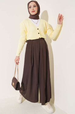 Alternative view of Pile-Detail Wide-Leg Trousers Dark Brown