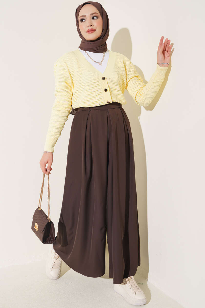 Pile-Detail Wide-Leg Trousers Dark Brown - immagine 2