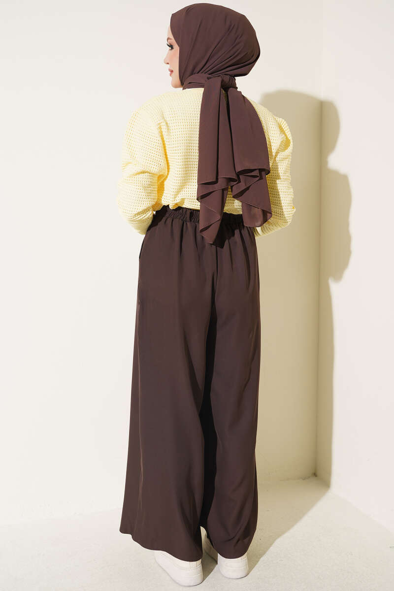 Pile-Detail Wide-Leg Trousers Dark Brown - immagine 3