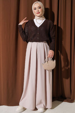 Alternative view of Pile-Detail Wide-Leg Trousers Beige