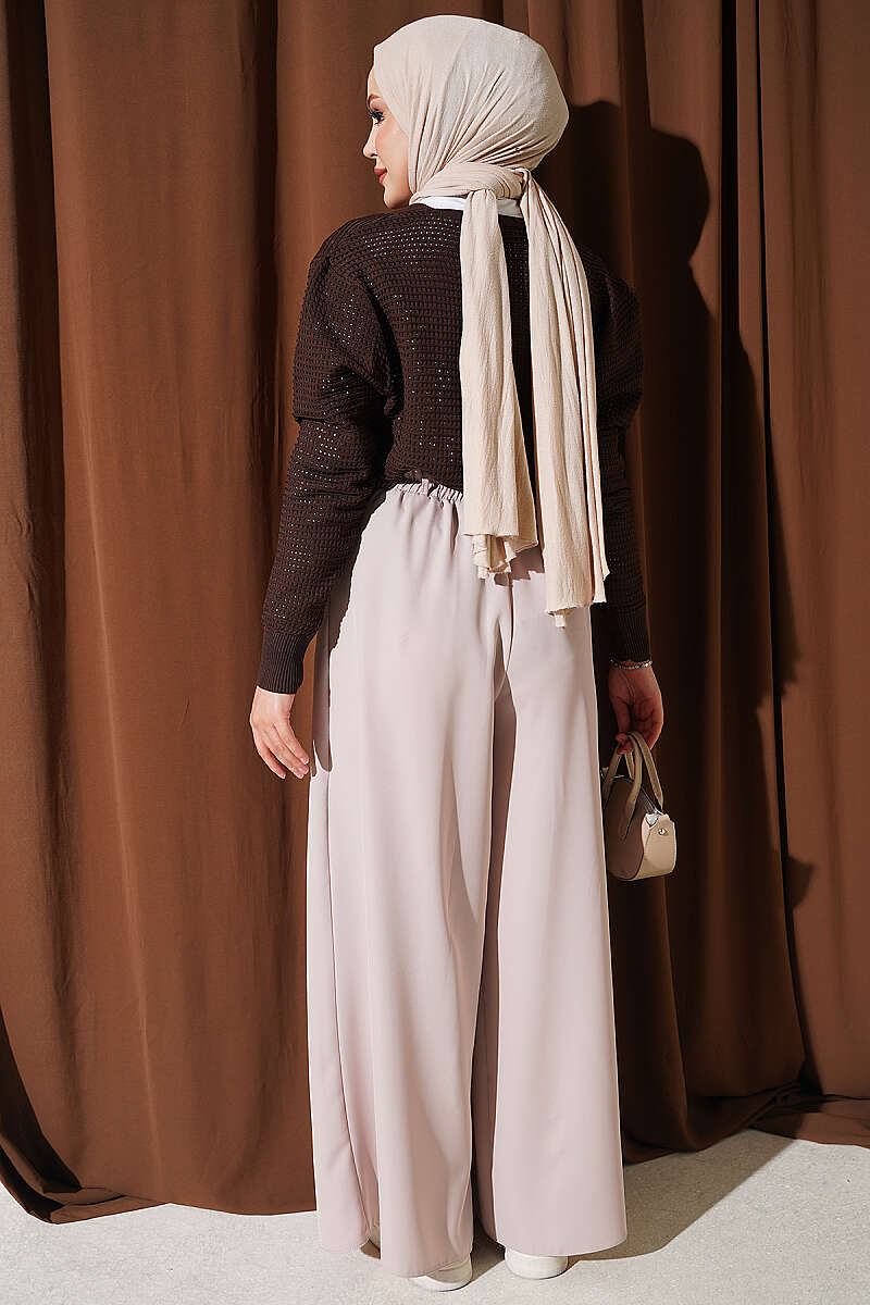 Pile-Detail Wide-Leg Trousers Beige - immagine 3