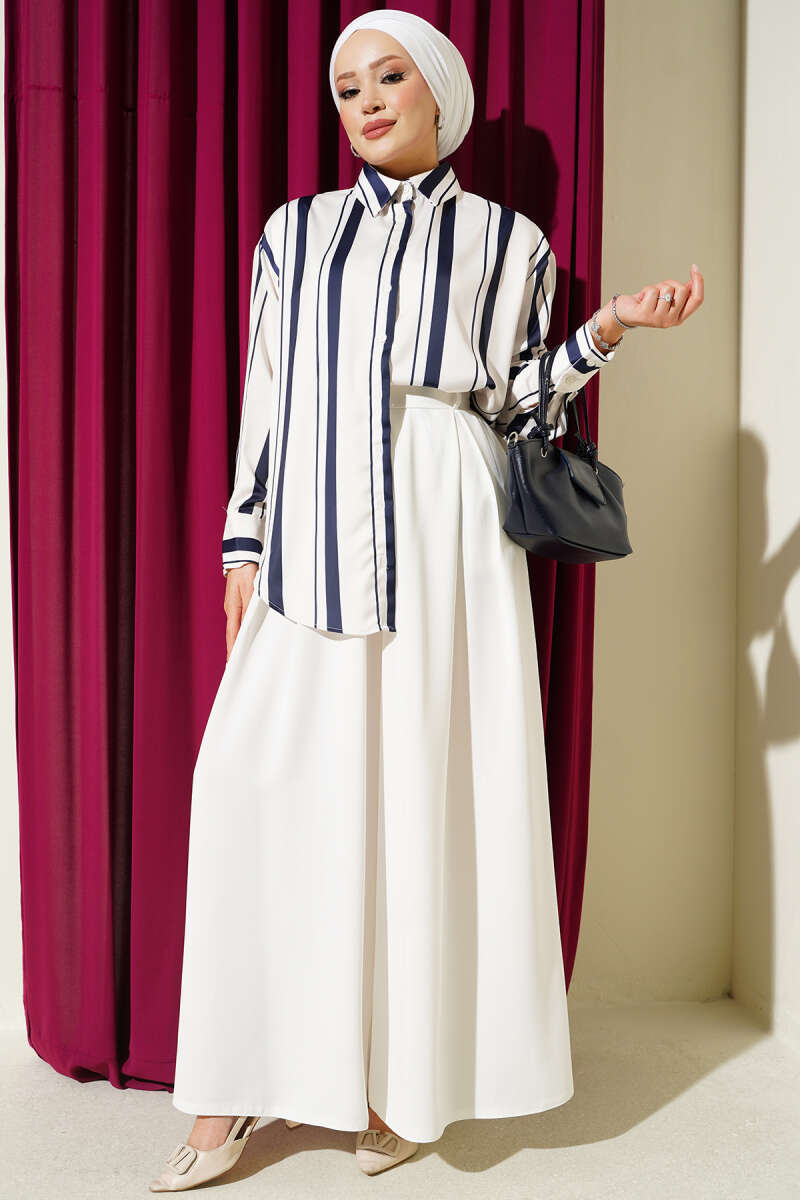 Pile-Detail Wide-Leg Trousers White – Image 2
