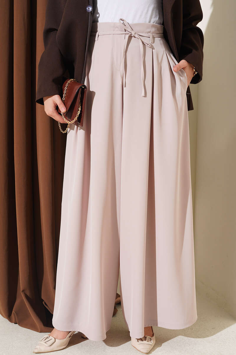 French Terry Jogger Pants with Pile Detail and Drawstring Beige