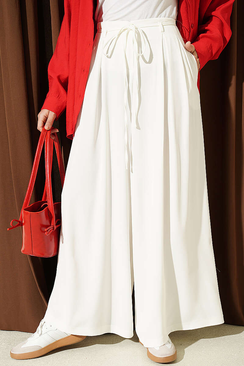 French Terry Jogger Pants with Pile Detail and Drawstring Ecru