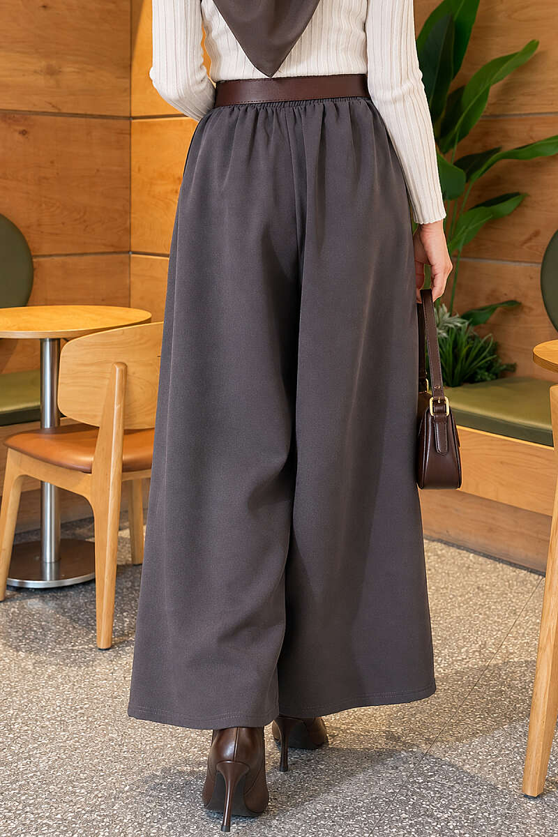 Loose-fit French terry pants with pile detailing and a belt Smoke - الصورة 3