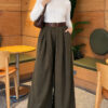 Loose-fit French terry pants with pile detailing and a belt Khaki – Bild 2