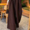 Loose-fit French terry pants with pile detailing and a belt Brown