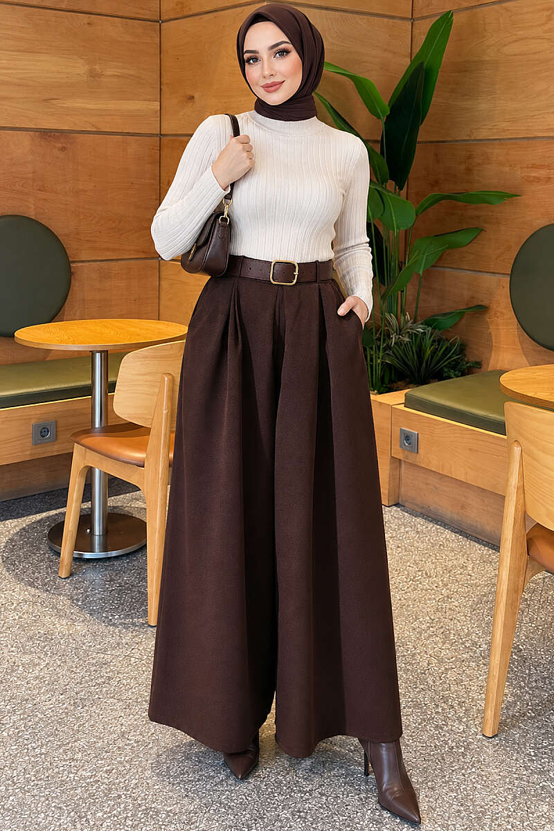 Loose-fit French terry pants with pile detailing and a belt Brown - Afbeelding 2