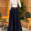 Loose-fit French terry pants with pile detailing and a belt Navy Blue - Afbeelding 2