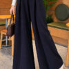 Loose-fit French terry pants with pile detailing and a belt Navy Blue - Afbeelding 3