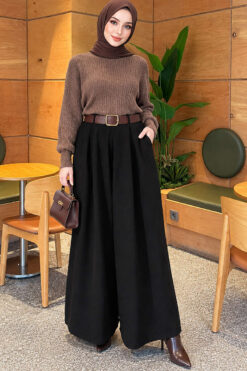 Alternative view of Loose-fit French terry pants with pile detailing and a belt Black