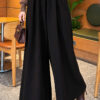 Loose-fit French terry pants with pile detailing and a belt Black - الصورة 3