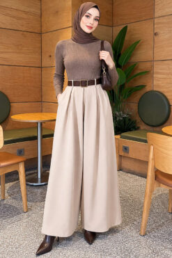 Alternative view of Loose-fit French terry pants with pile detailing and a belt Stone