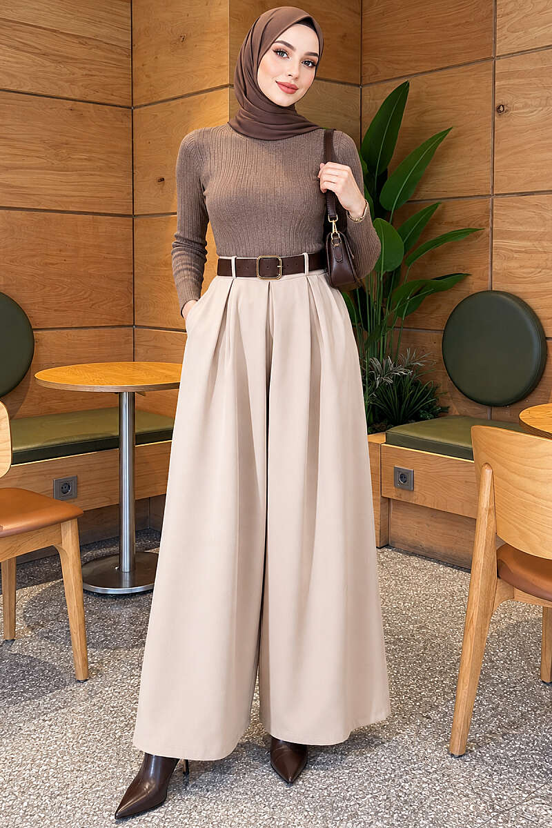 Loose-fit French terry pants with pile detailing and a belt Stone – Bild 2