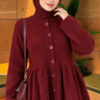 Pleated Buttoned Beard Knit Cardigan Burgundy