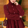 Pleated Buttoned Beard Knit Cardigan Burgundy - immagine 3