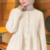 Pleated Buttoned Beard Knit Cardigan Ecru – Image 3