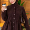 Pleated Buttoned Beard Knit Cardigan Brown