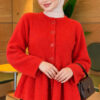 Pleated Buttoned Beard Knit Cardigan Red