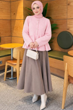 Alternative view of Pleated Buttoned Beard Knit Cardigan Pink