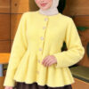 Pleated Buttoned Beard Knit Cardigan Yellow