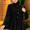 Pleated Buttoned Beard Knit Cardigan Black