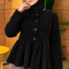 Pleated Buttoned Beard Knit Cardigan Black - Image 3