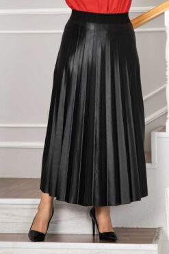 Alternative view of Elastic Waist Pleated Modest Skirt Black