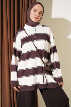 Alternative view of Color-block Polo Neck Two-Piece Set Ecru