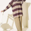 Color-block Polo Neck Two-Piece Set Khaki
