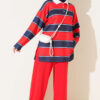 Color-block Polo Neck Two-Piece Set Red