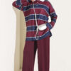 Color-block Polo Neck Two-Piece Set Plum