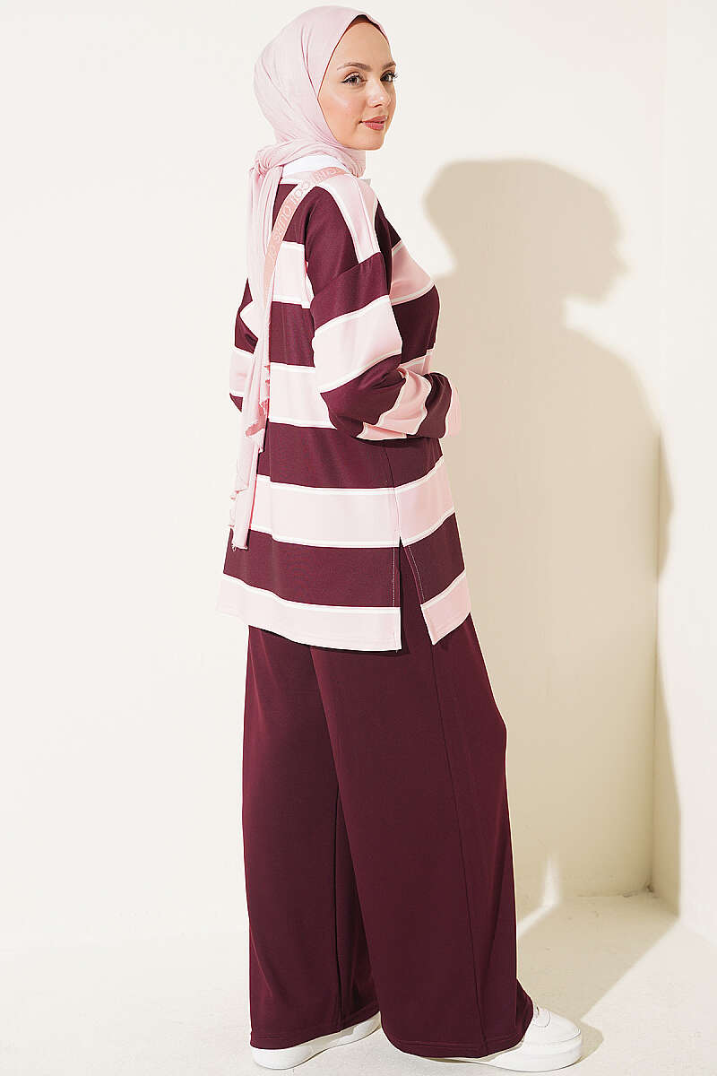 Color-block Polo Neck Two-Piece Set Pink - immagine 3