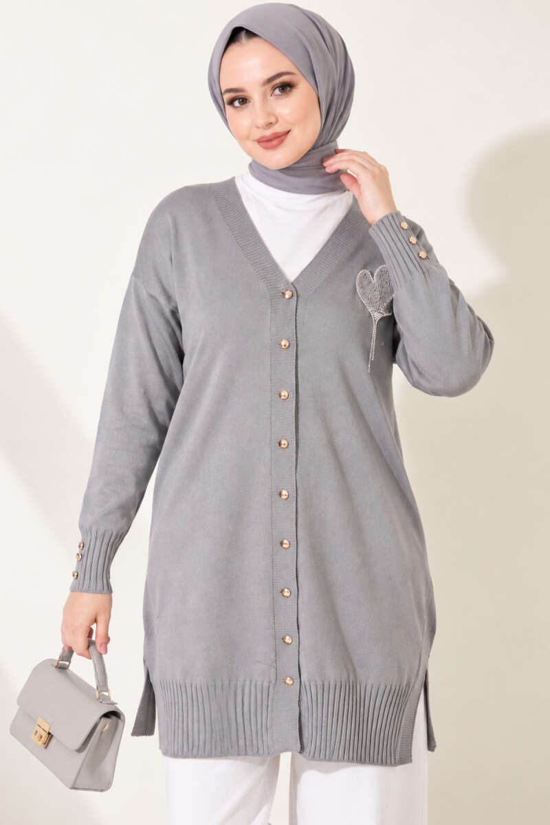 Polyelit Embroidered French Terry Cardigan Grey