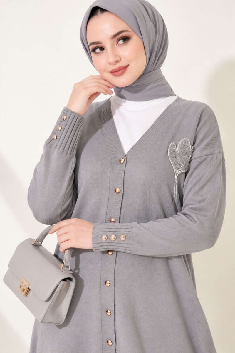 Polyelit Embroidered French Terry Cardigan Grey - الصورة 3