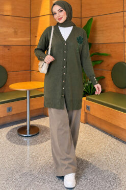Alternative view of Polyelit Embroidered French Terry Cardigan Khaki