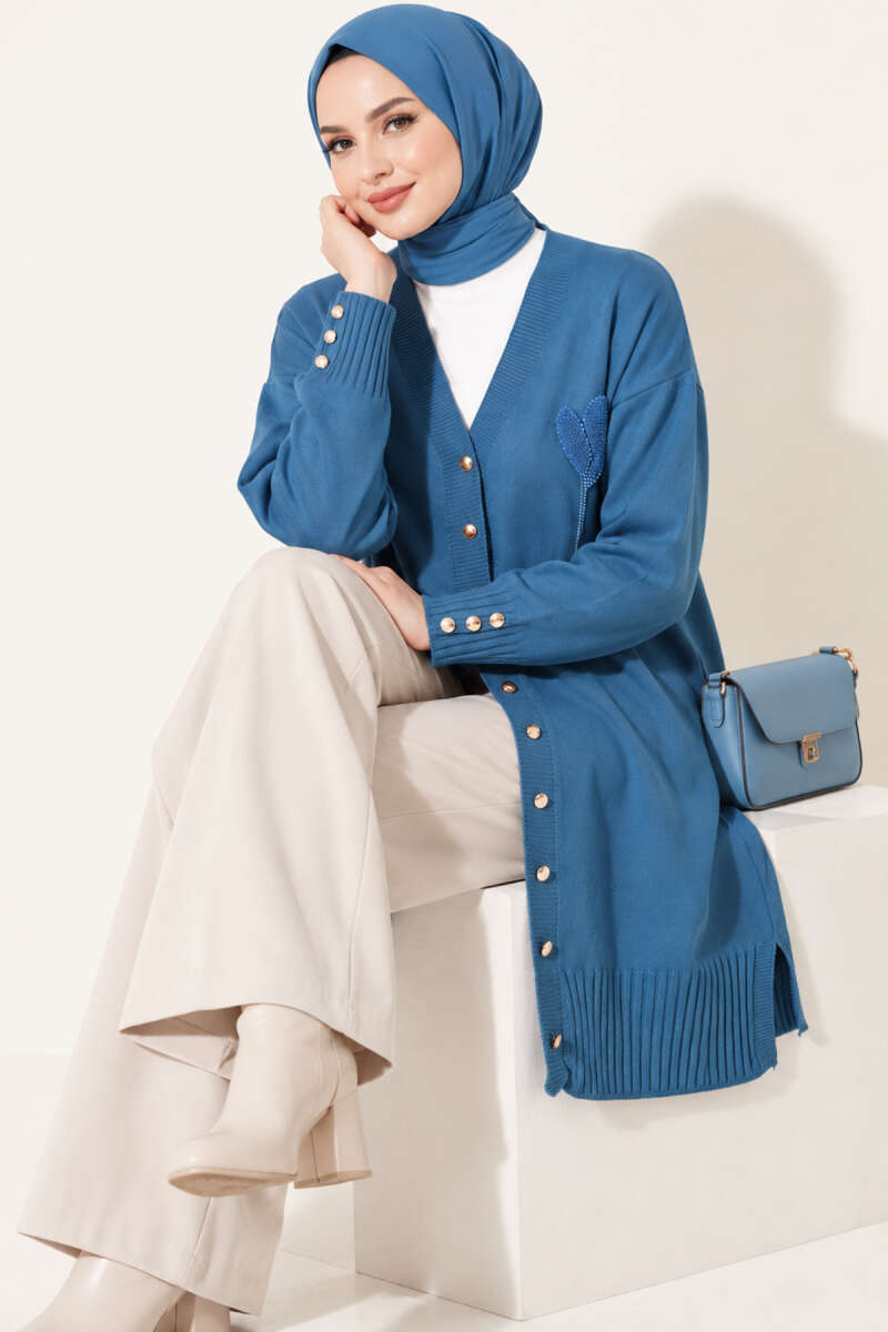Polyelit Embroidered French Terry Cardigan Indigo