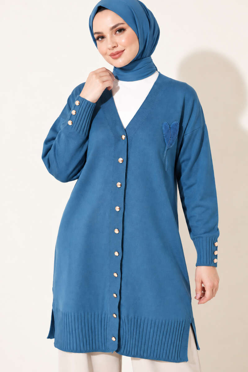 Polyelit Embroidered French Terry Cardigan Indigo - الصورة 2