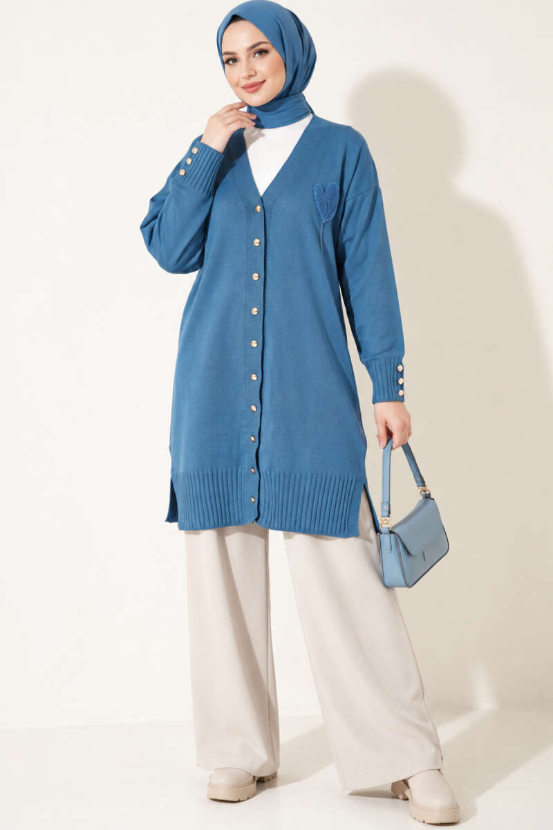 Polyelit Embroidered French Terry Cardigan Indigo - الصورة 3