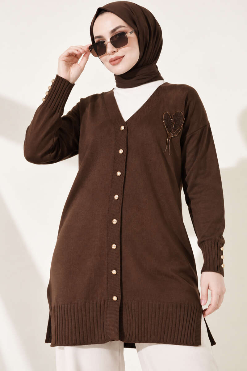 Polyelit Embroidered French Terry Cardigan Brown