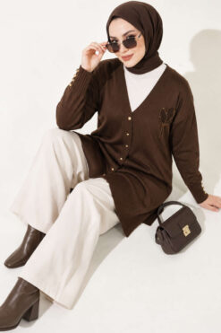 Alternative view of Polyelit Embroidered French Terry Cardigan Brown