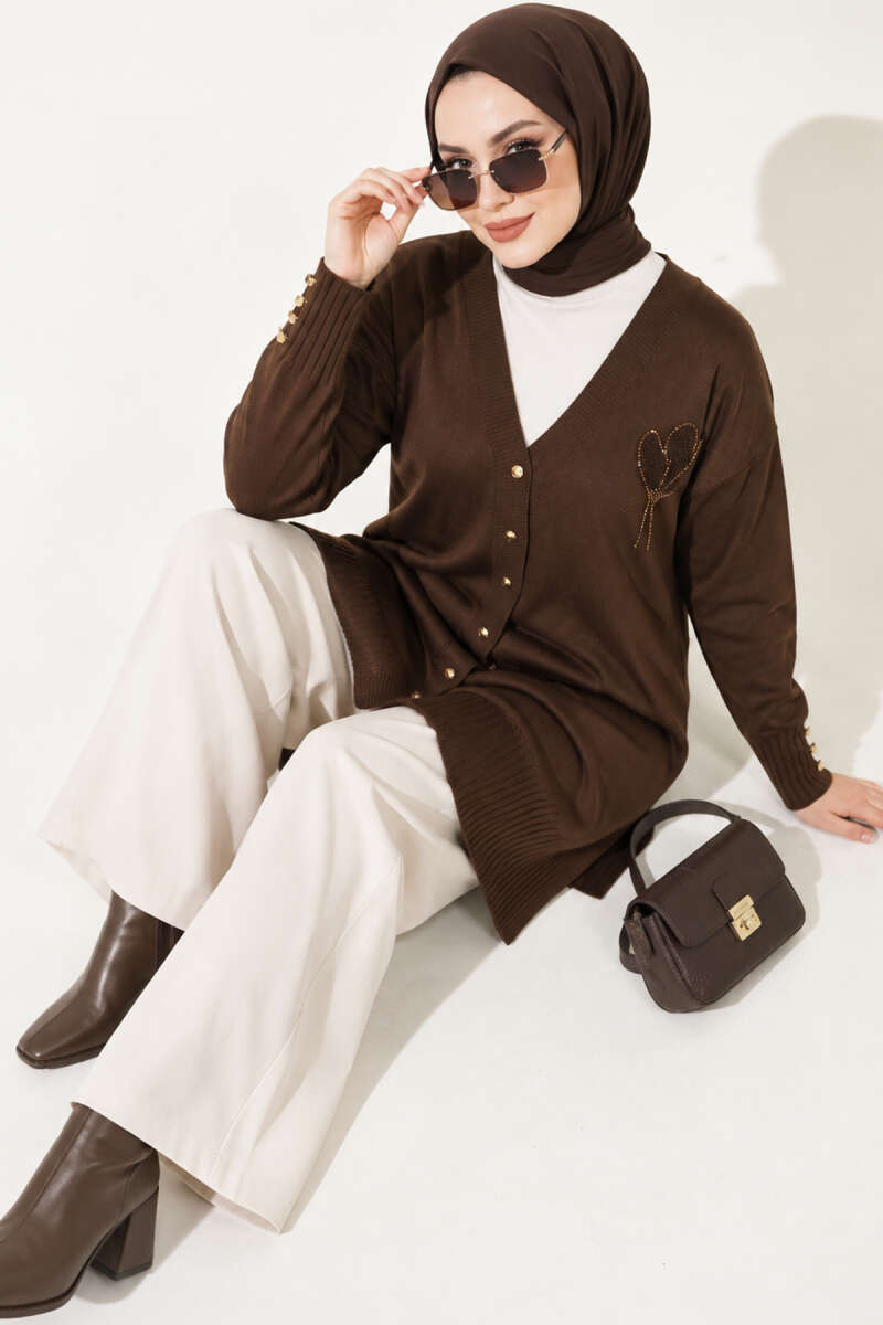 Polyelit Embroidered French Terry Cardigan Brown - الصورة 2
