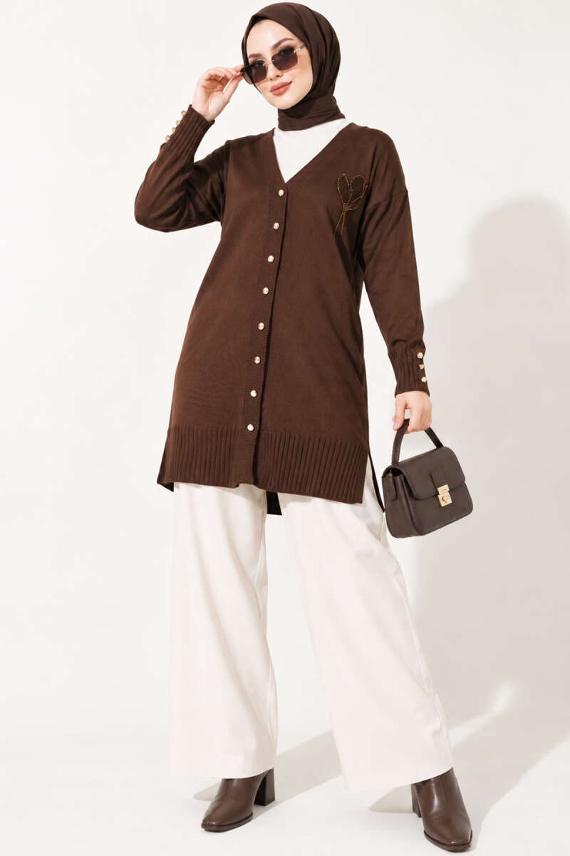 Polyelit Embroidered French Terry Cardigan Brown - الصورة 3