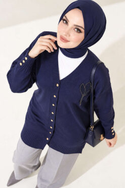 Alternative view of Polyelit Embroidered French Terry Cardigan Navy Blue