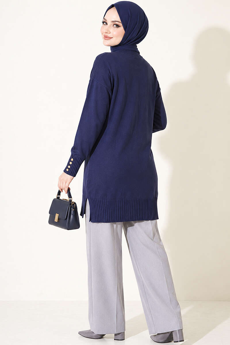 Polyelit Embroidered French Terry Cardigan Navy Blue - الصورة 3