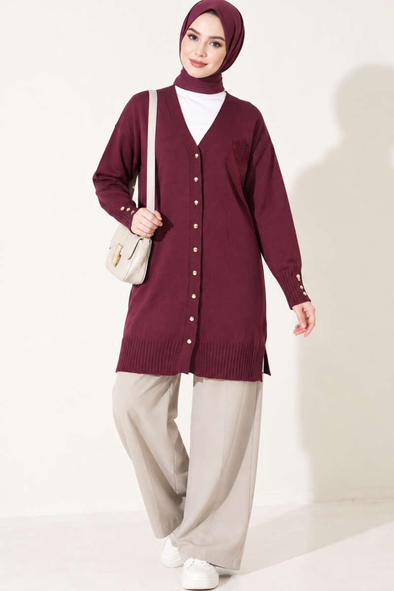 Polyelit Embroidered French Terry Cardigan Plum - الصورة 2