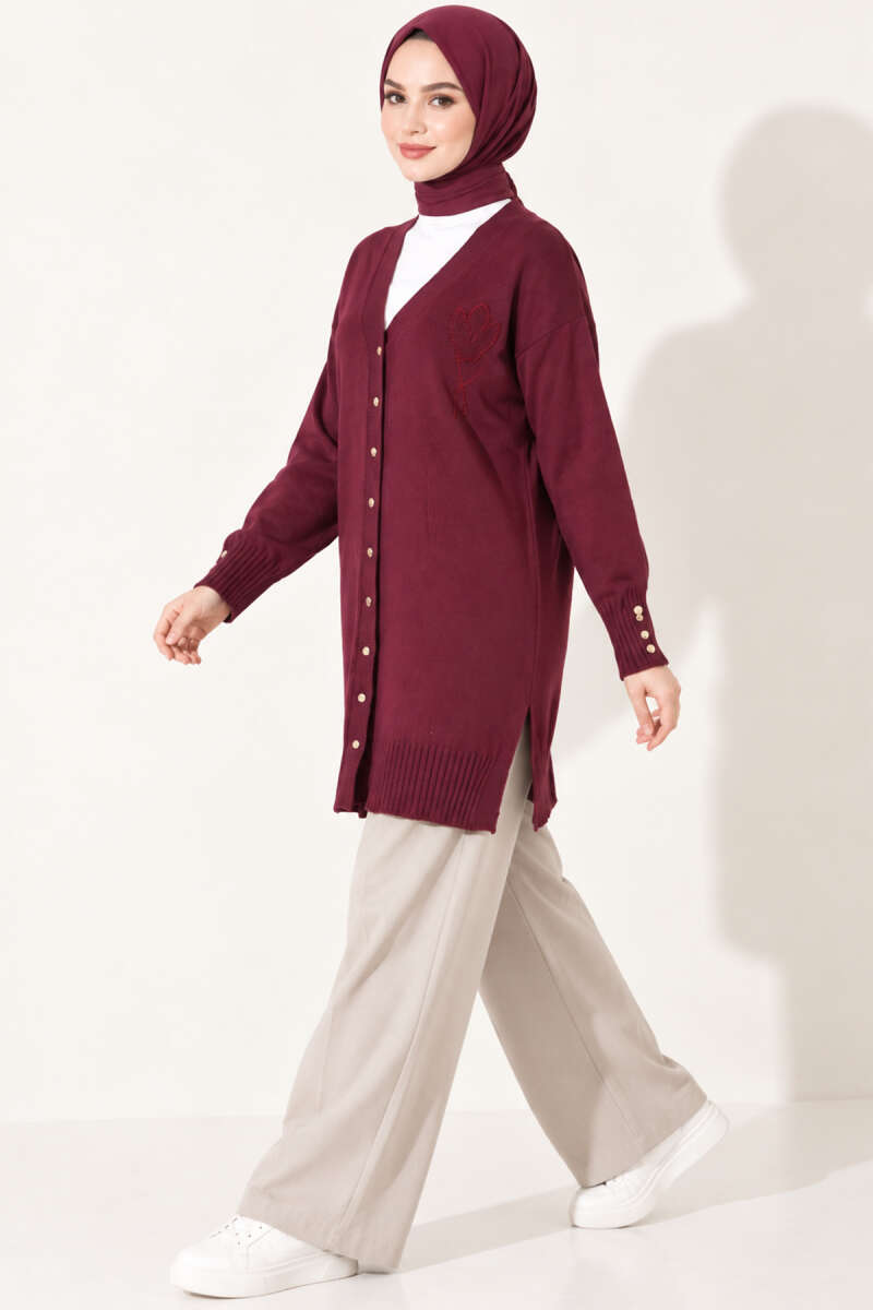 Polyelit Embroidered French Terry Cardigan Plum - الصورة 3