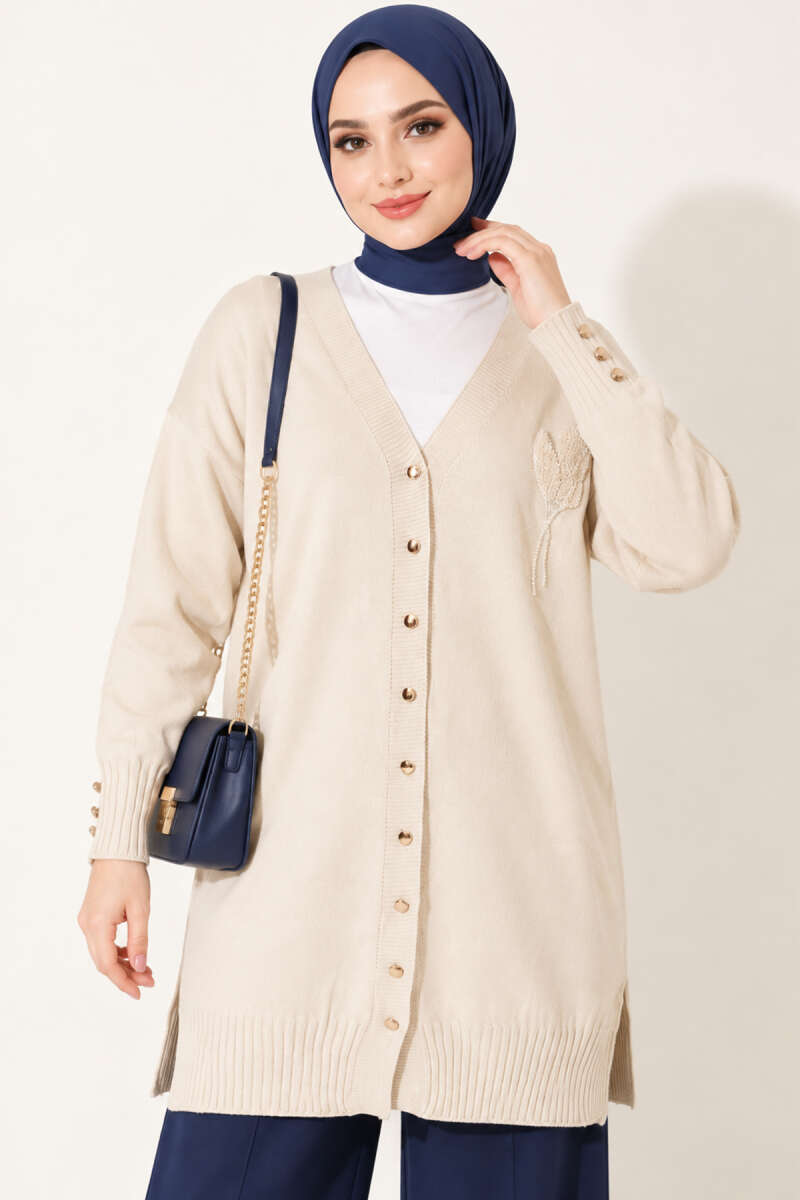 Polyelit Embroidered French Terry Cardigan Stone