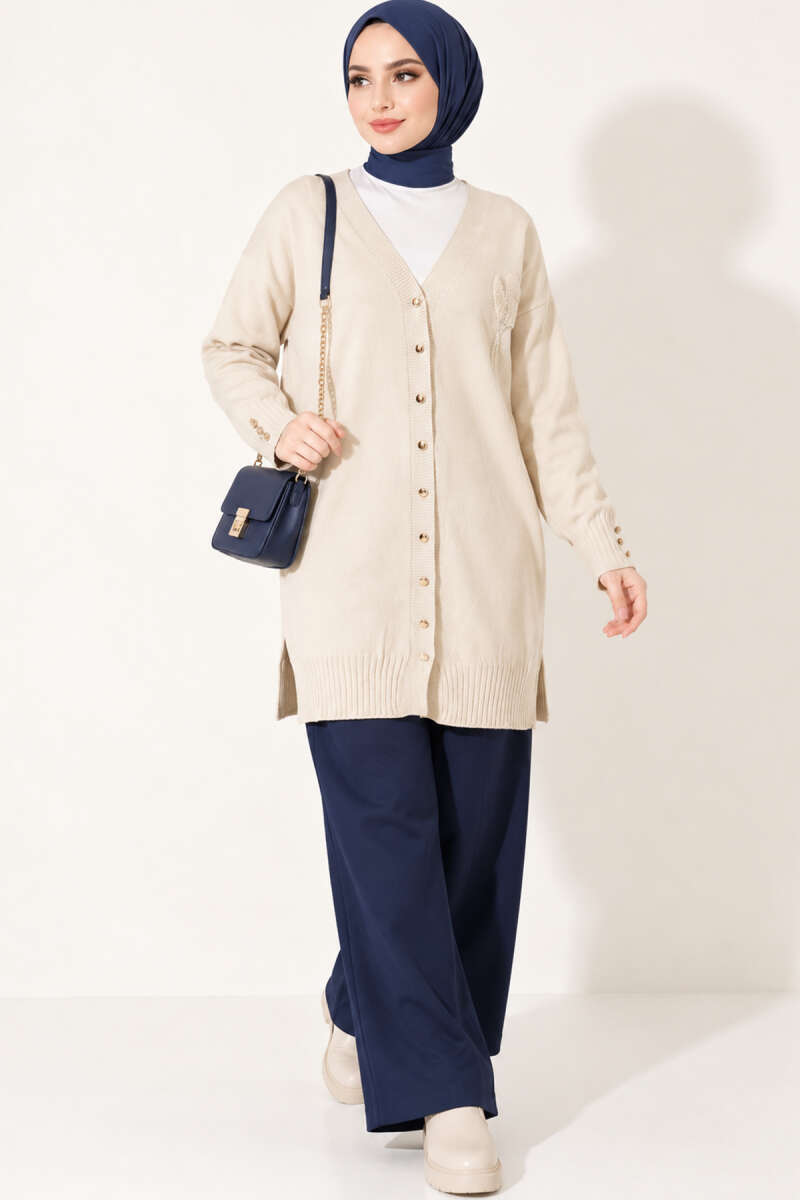 Polyelit Embroidered French Terry Cardigan Stone - الصورة 2