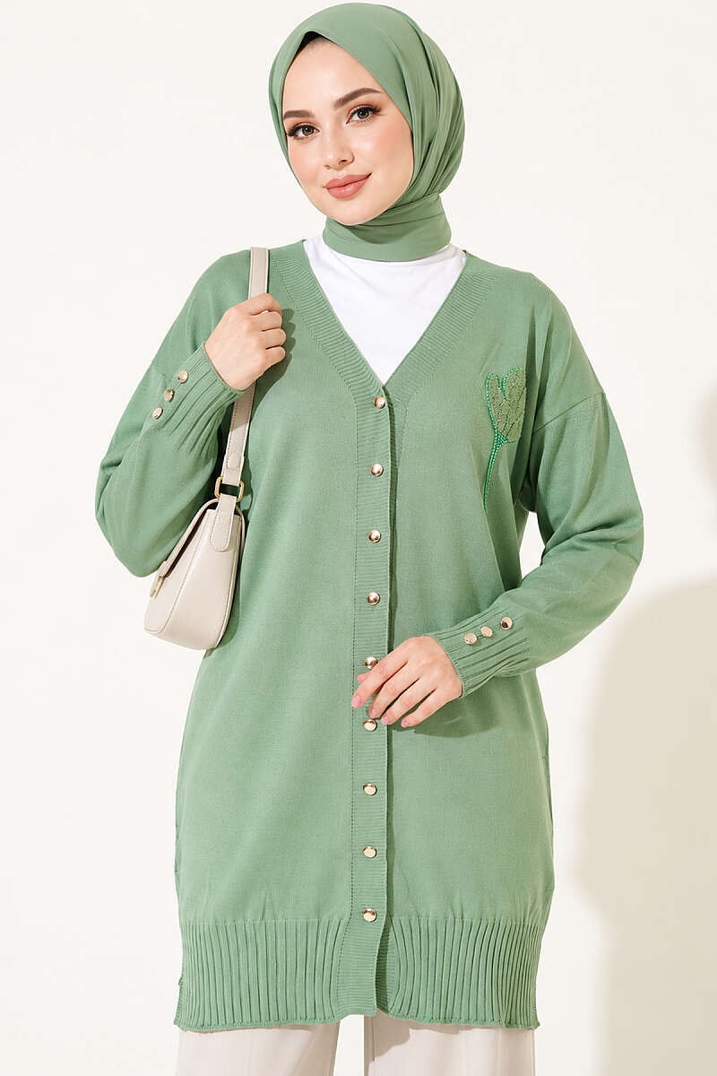 Polyelit Embroidered French Terry Cardigan Green